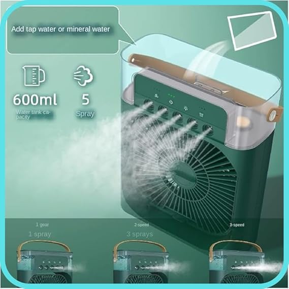 Portable Mini Air Cooler Fan with 5 Mist Spray & LED Light | Personal Desk AC Table Fan for Home Office & Kitchen