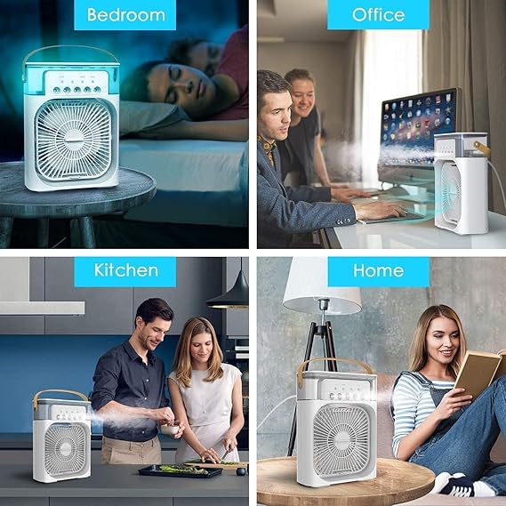 Portable Mini Air Cooler Fan with 5 Mist Spray & LED Light | Personal Desk AC Table Fan for Home Office & Kitchen