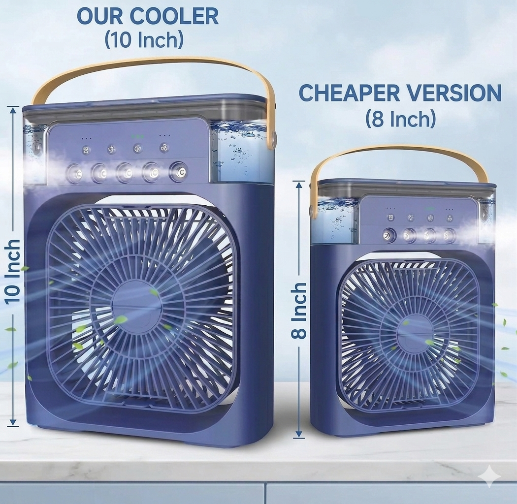 Portable Mini Air Cooler Fan with 5 Mist Spray & LED Light | Personal Desk AC Table Fan for Home Office & Kitchen