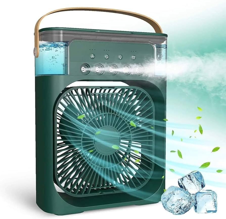 Portable Mini Air Cooler Fan with 5 Mist Spray & LED Light | Personal Desk AC Table Fan for Home Office & Kitchen