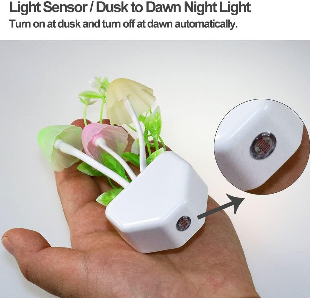 LED Mushroom Night Light with Auto Dusk to Dawn Sensor | Plug-in Color Changing Lamp for Kids Bedroom & Home | Energy Saving