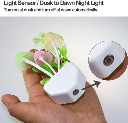 LED Mushroom Night Light with Auto Dusk to Dawn Sensor | Plug-in Color Changing Lamp for Kids Bedroom & Home | Energy Saving