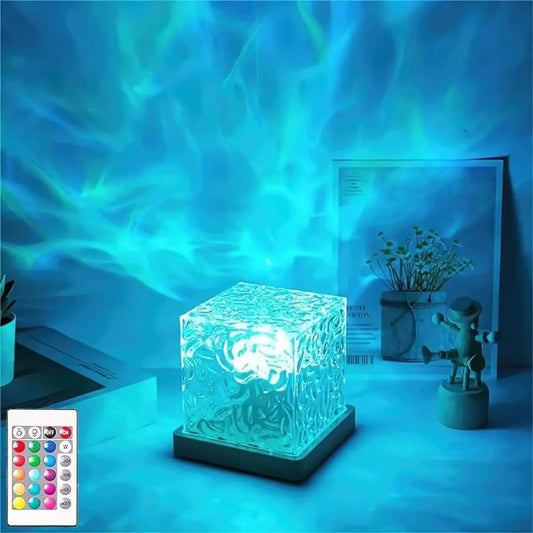 Premium Ocean Wave Crystal Projector LED Night Light - 16 RGB Colors with Remote for Room Decor & Gaming Setup